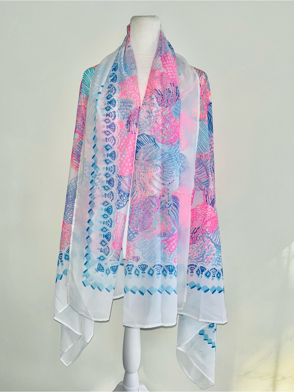 Lilly Pulitzer Roar of the Seas Pareo Scarf Wrap NIB Pink/White/Blue Beach Pool